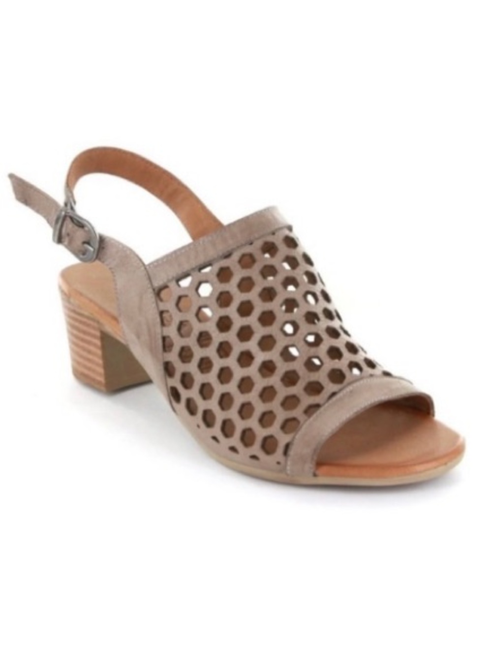 Bueno Taupe Perforated Slingback Block Heel Sandal